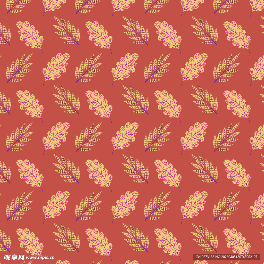 手绘叶片矢量图案背景