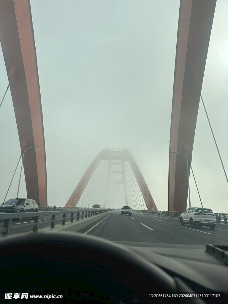 雾中大桥行车景象