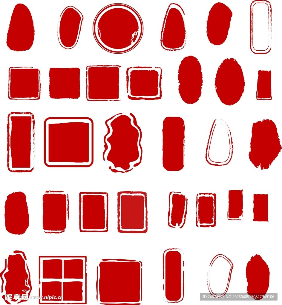 红色印章多样形状矢量图形