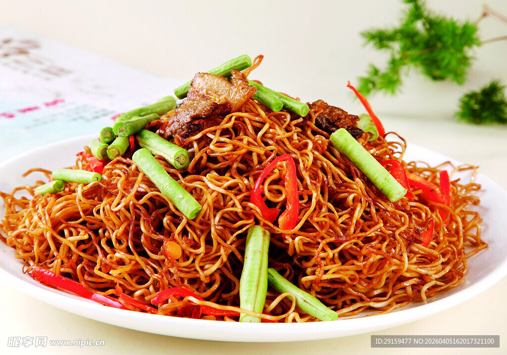 美味炒面搭配鲜嫩肉丝