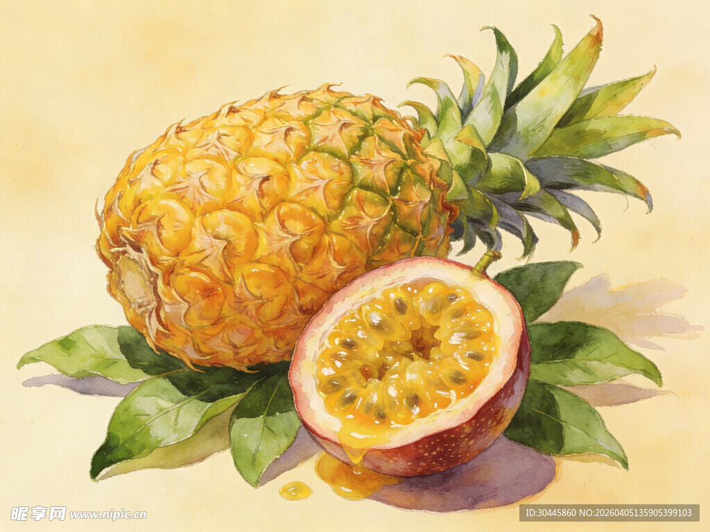 手绘菠萝百香果