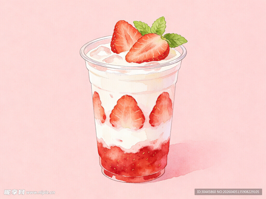 手绘草莓奶昔插画