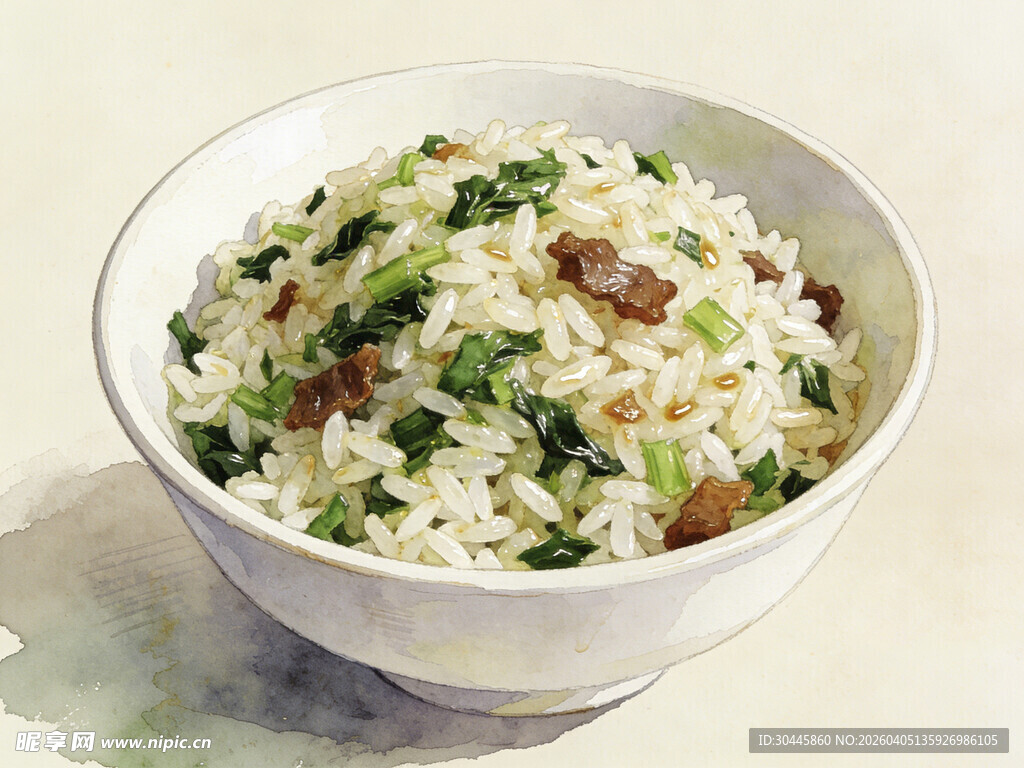 手绘青菜干巴炒饭