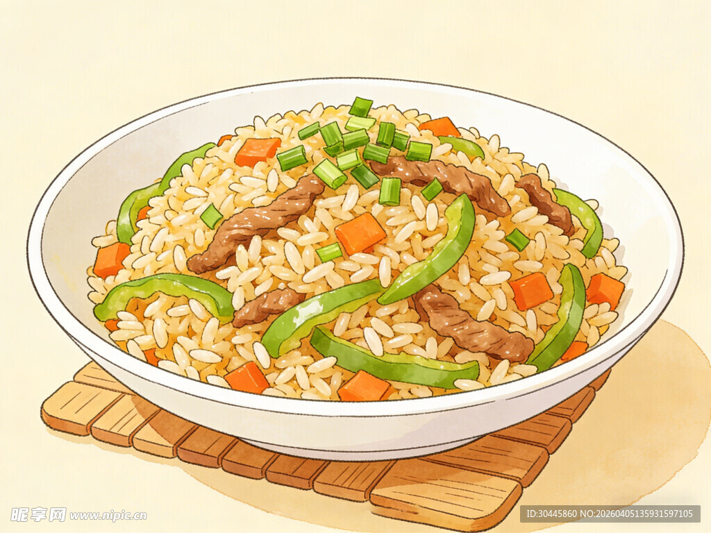 手绘青椒肉丝炒饭