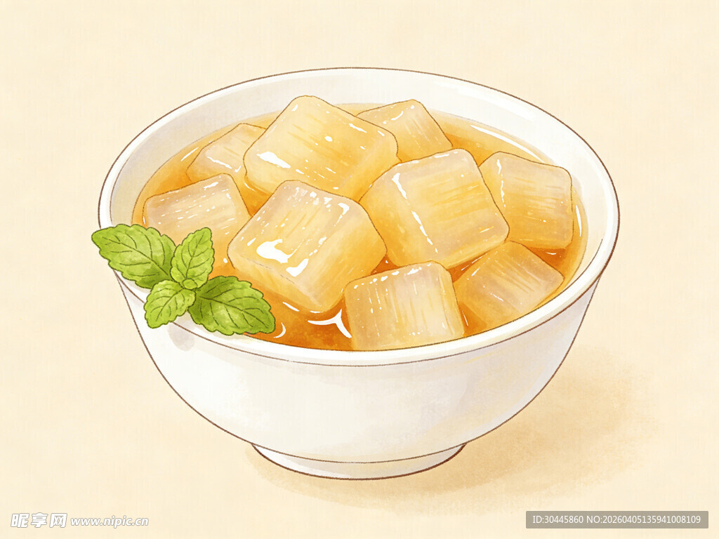 手绘雪梨甜品插图