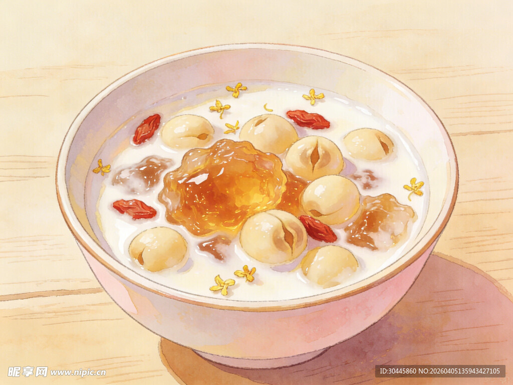 手绘养颜桃胶莲子牛奶