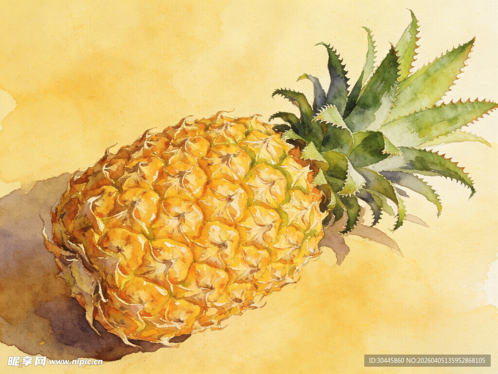 水彩绘菠萝特写
