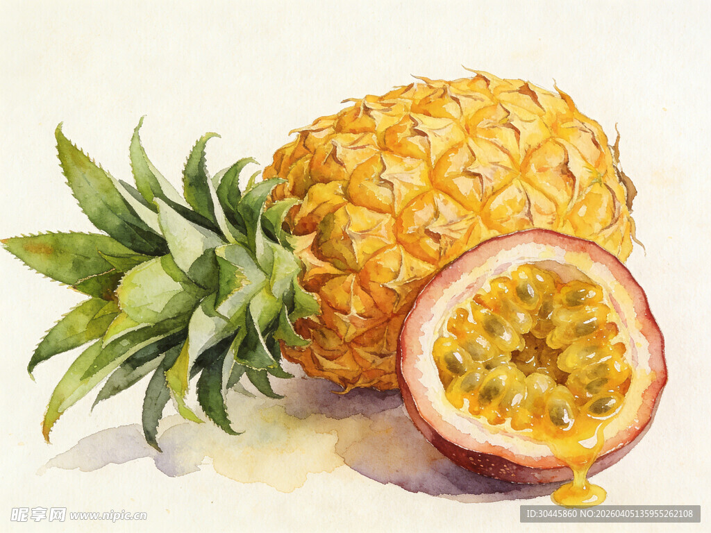 手绘菠萝百香果