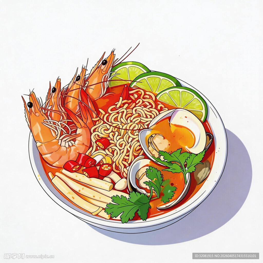 美味冬阴功浓汤鲜虾海鲜面