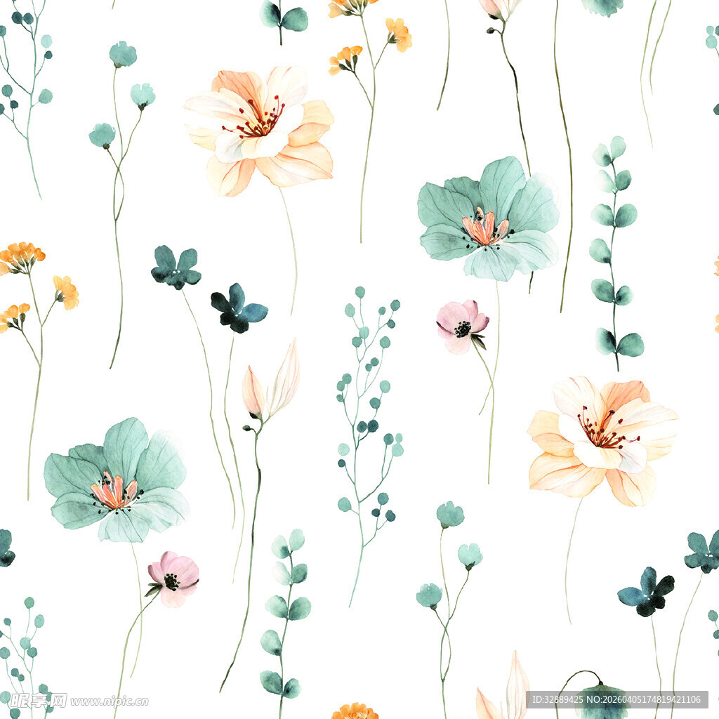 清新水彩花卉图案背景