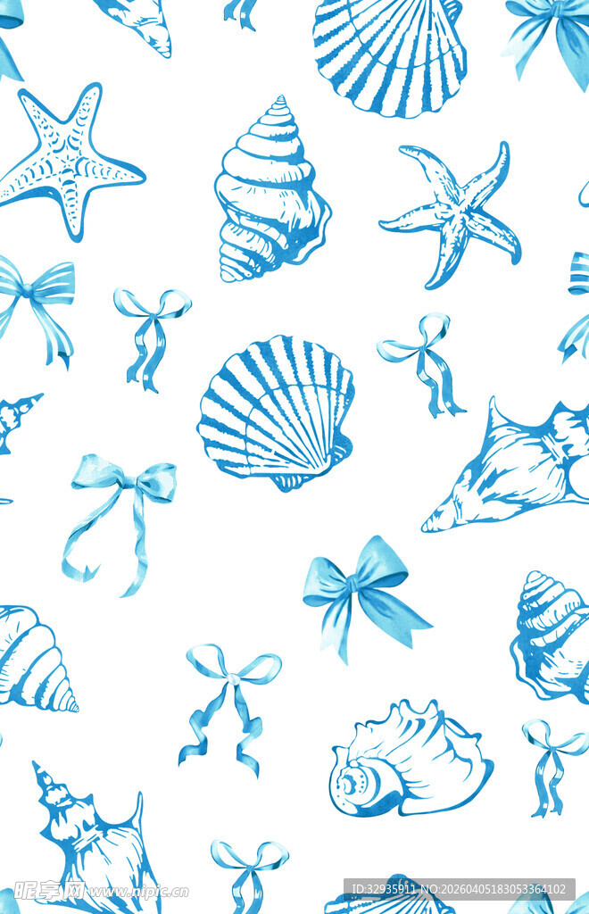 海洋元素手绘无缝图案