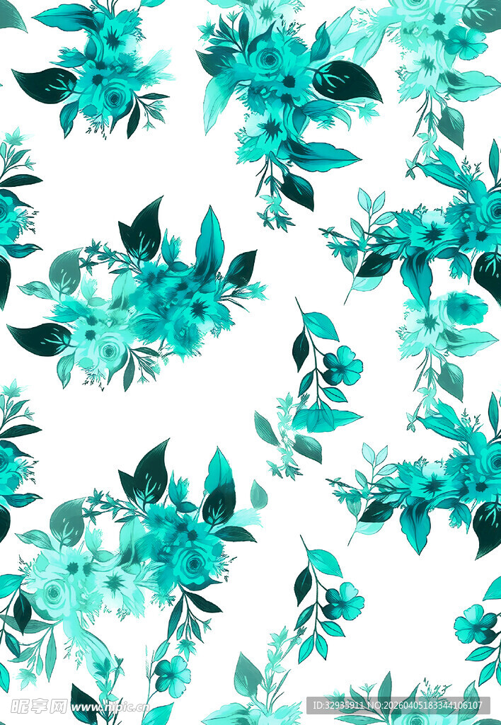 蓝绿色花卉图案背景