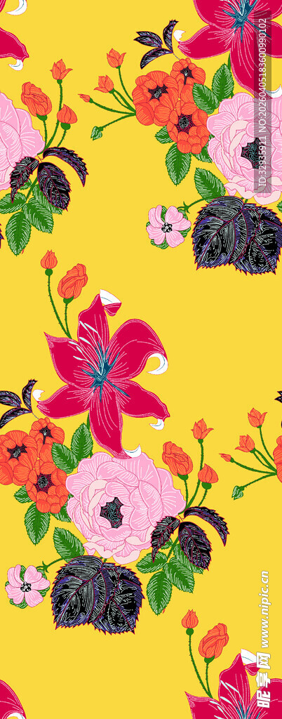黄色花卉无缝图案背景