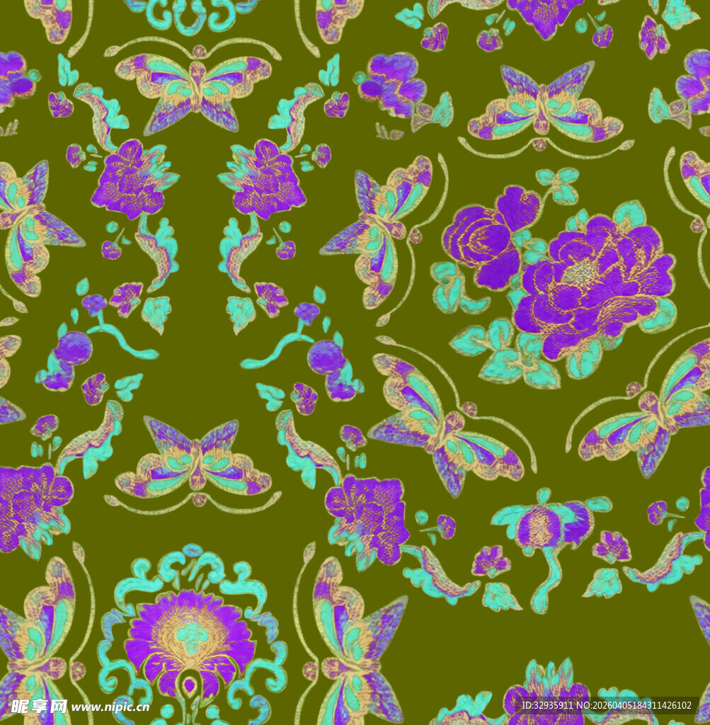 复古花卉绿色底纹图案