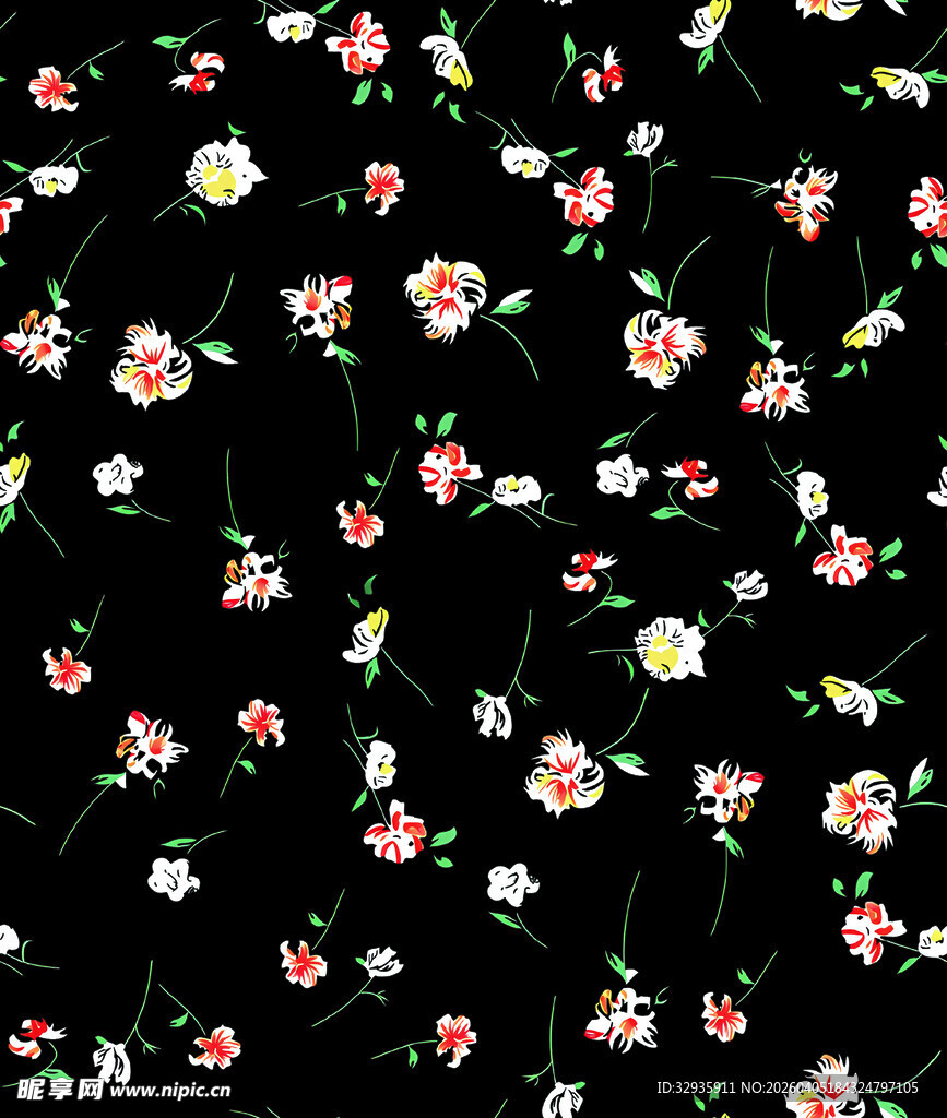 黑色底花卉图案布料