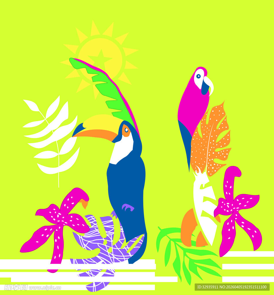 热带风情中的多彩巨嘴鸟