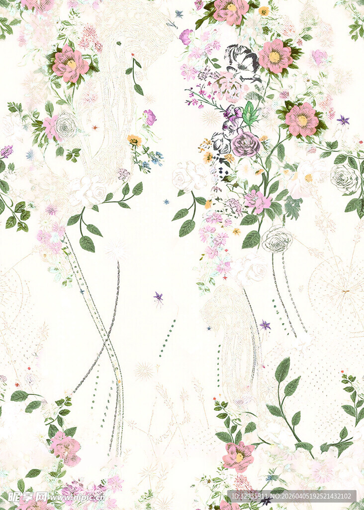 花卉仙女梦幻插画图案