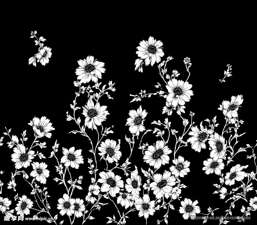 黑白花卉图简洁优雅