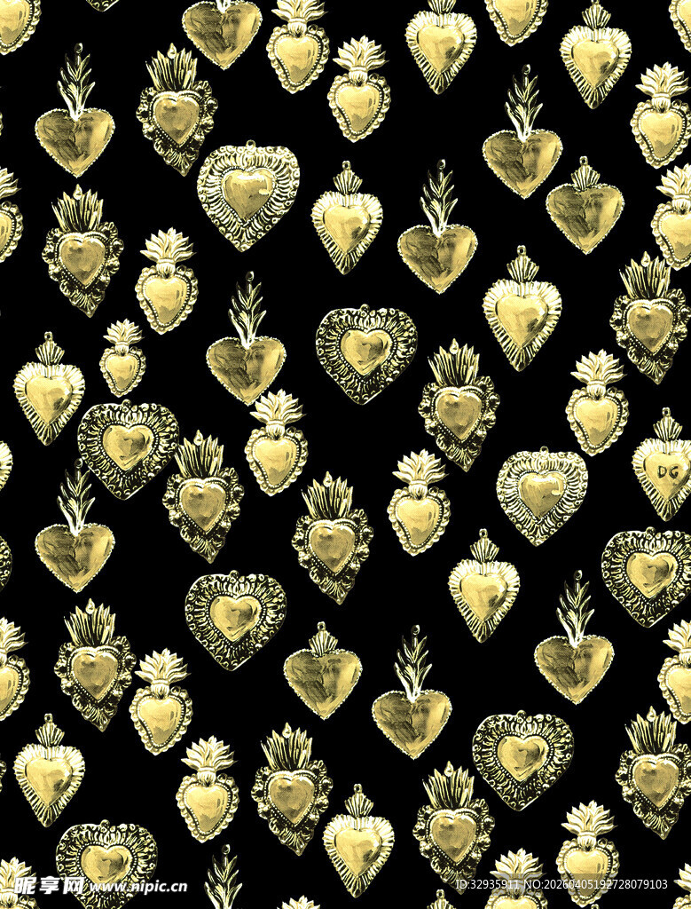 金色心形图案无缝背景