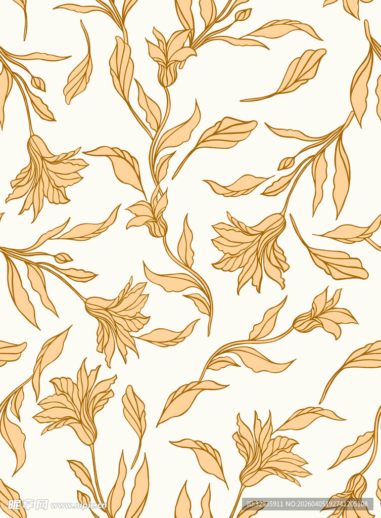 金色花卉植物无缝图案