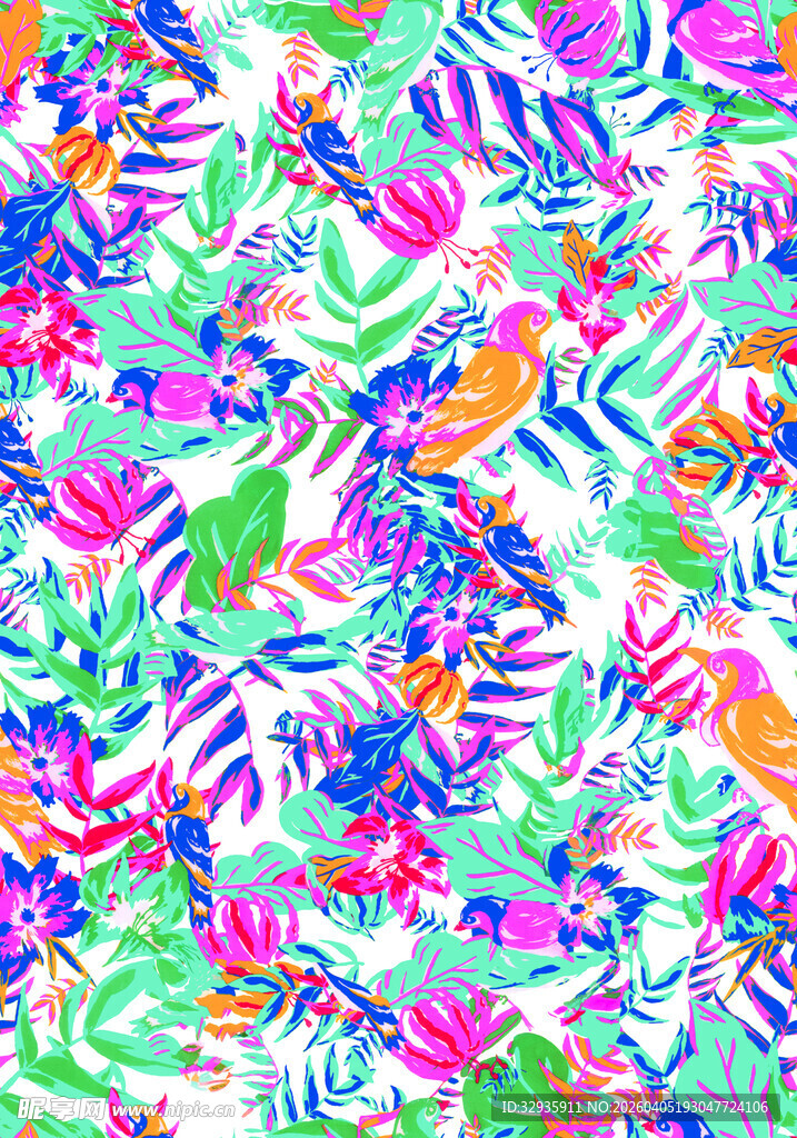 多彩热带植物图案纹理