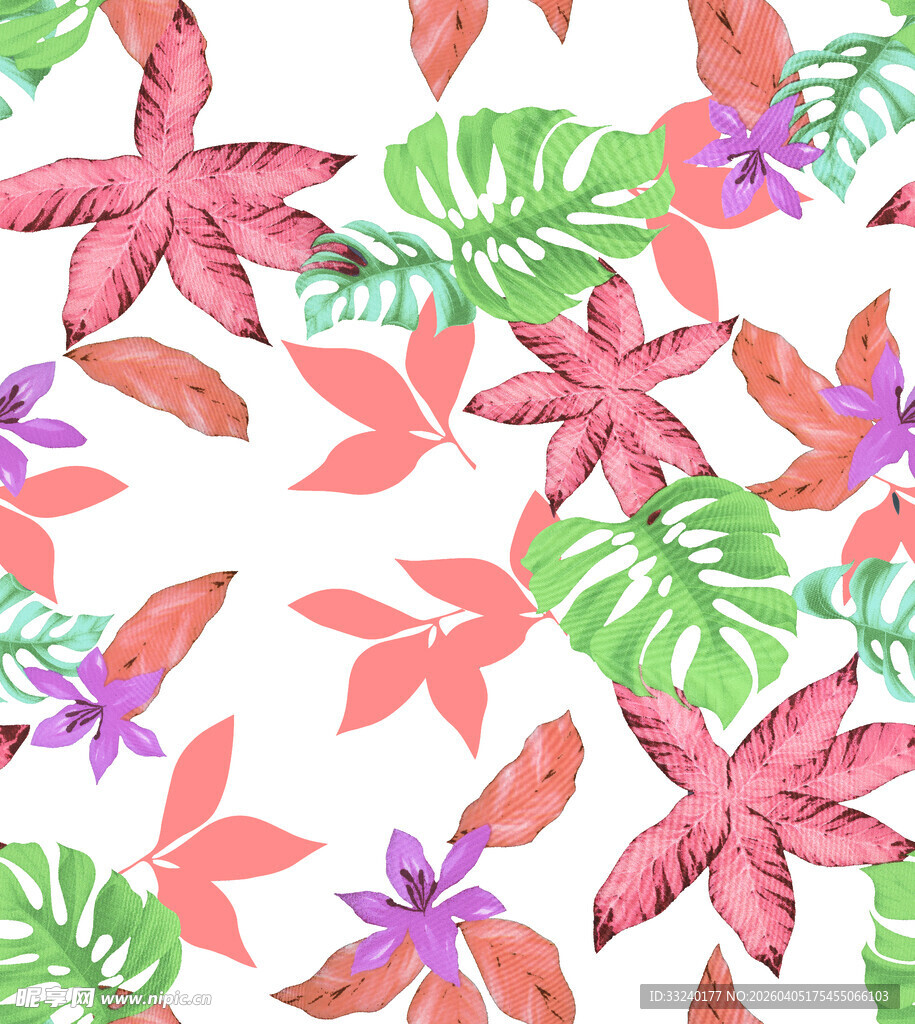 热带植物花卉水彩图案