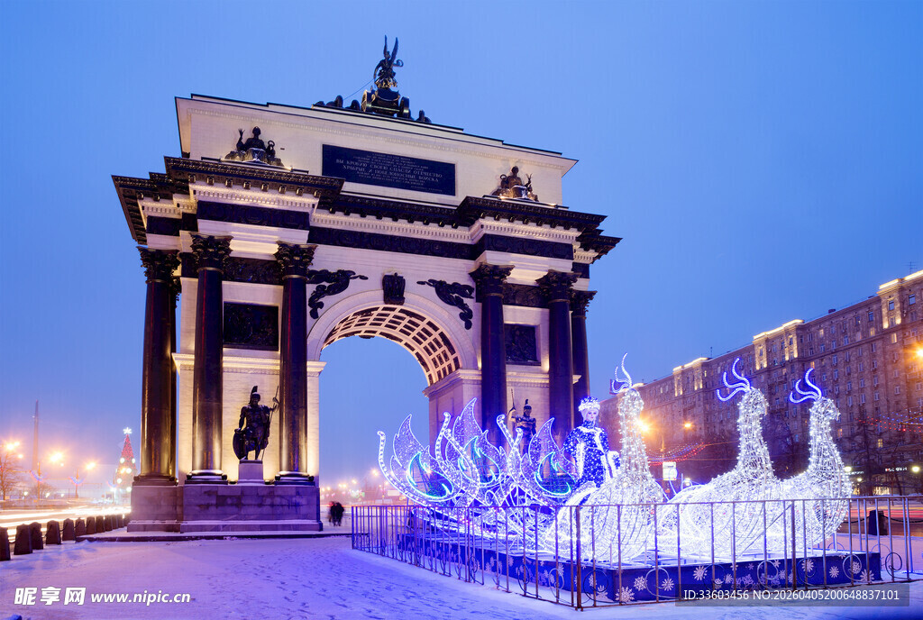 莫斯科凯旋门夜景风光