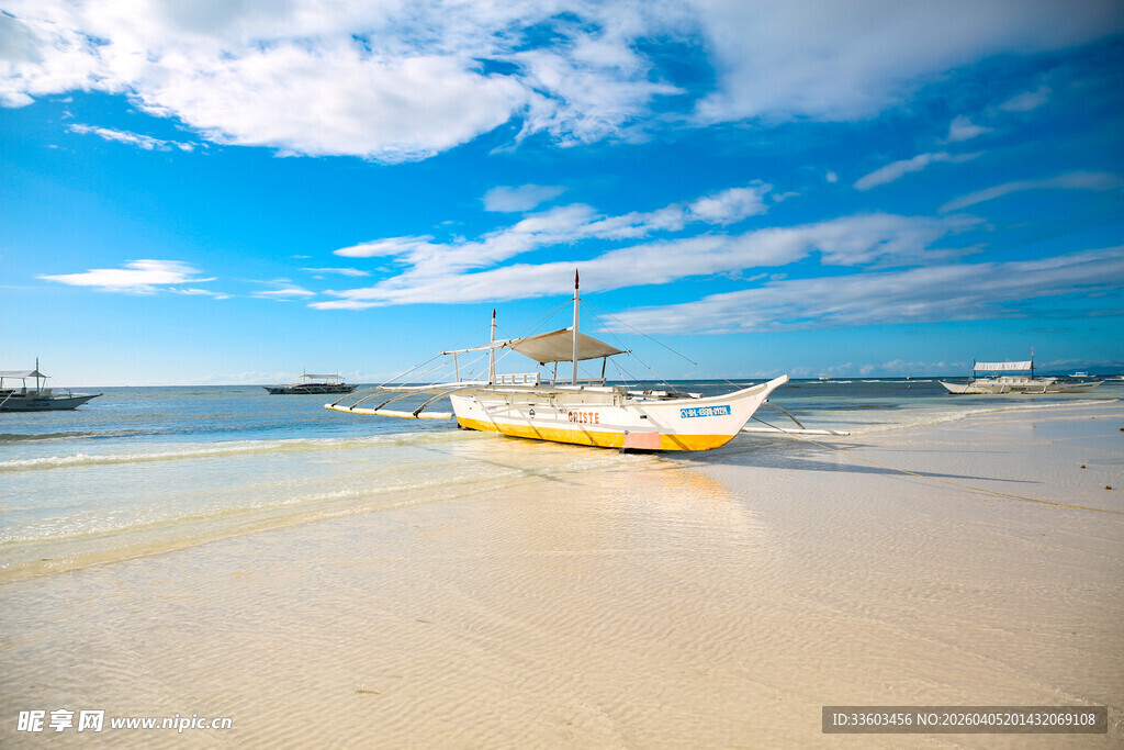 沙滩上的黄色船只