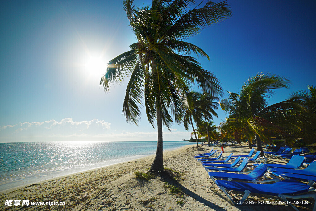 阳光沙滩下的海滨度假场景