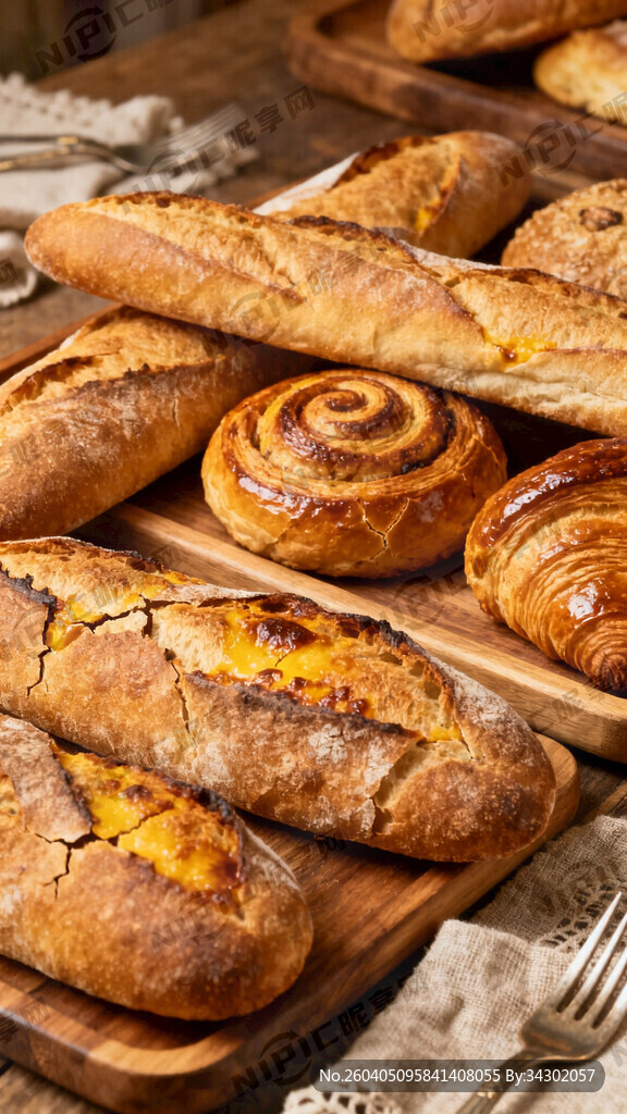 生成一张不同形状排列的法式面包