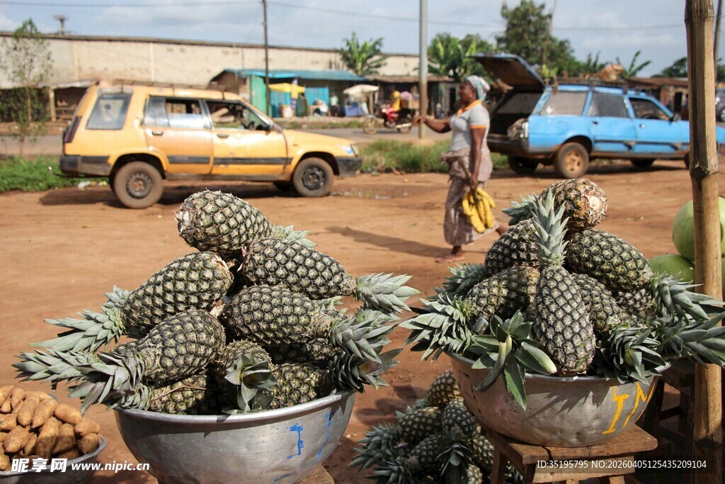 街头售卖的大量新鲜菠萝