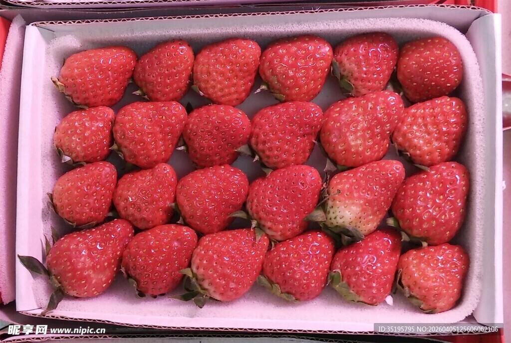 新鲜饱满的盒装草莓