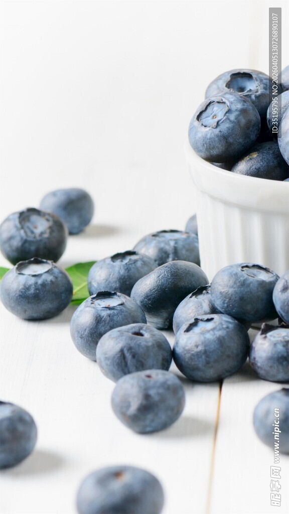 新鲜蓝莓散落与盛放碗中