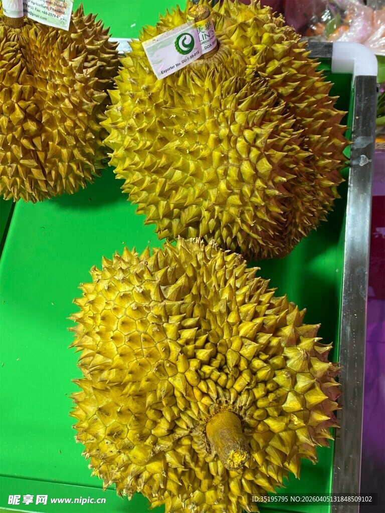 新鲜饱满的榴莲陈列展示