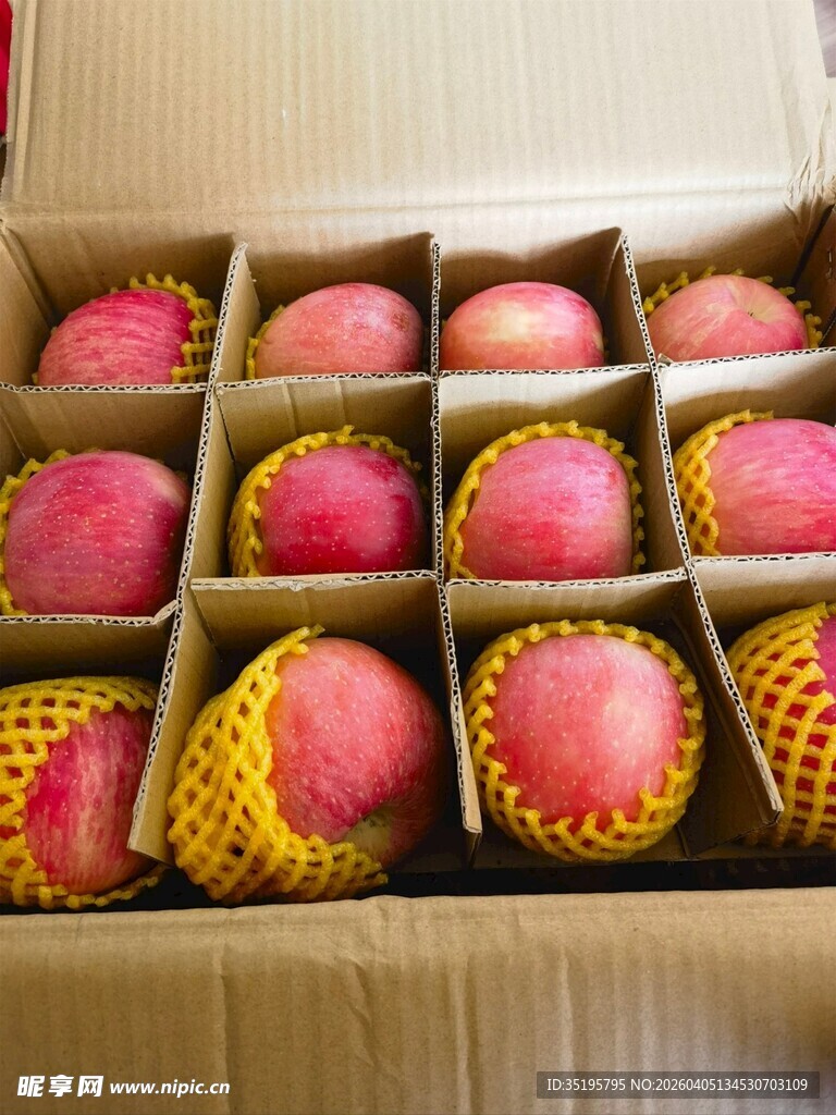 纸箱内装的新鲜红苹果
