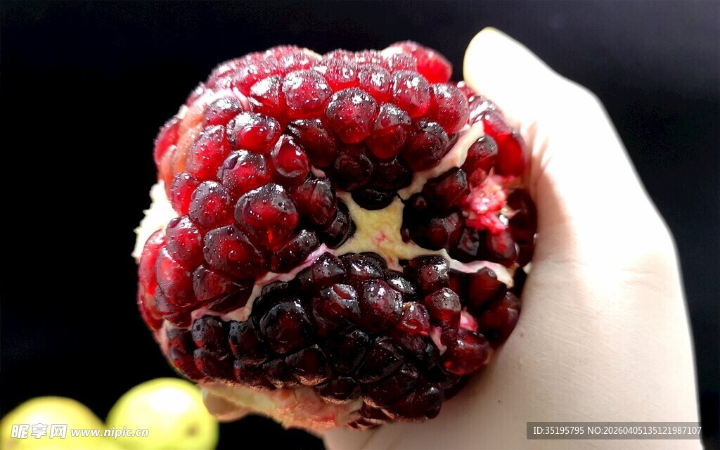 手捧饱满开裂的红石榴