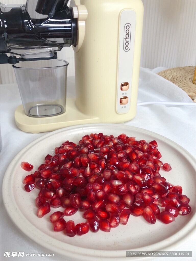盘中红石榴与榨汁机
