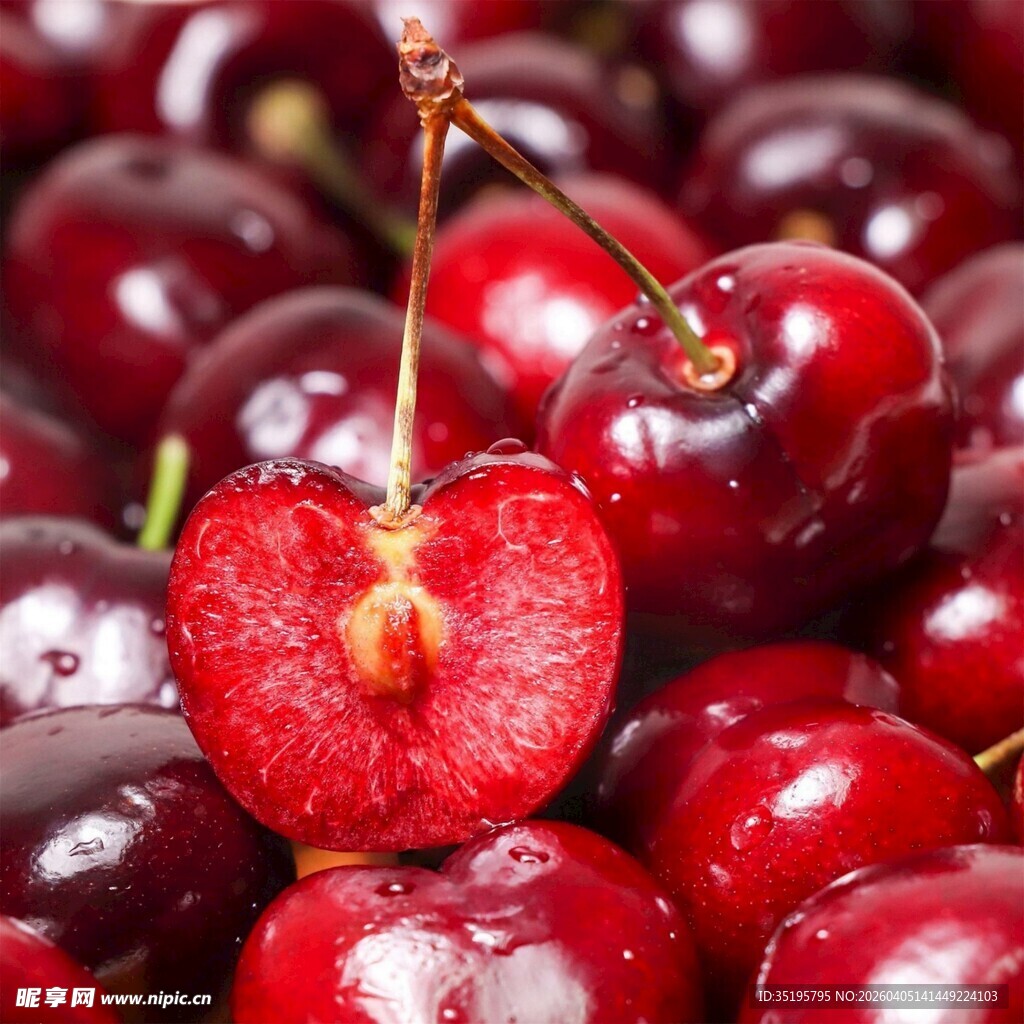 新鲜饱满的诱人红樱桃