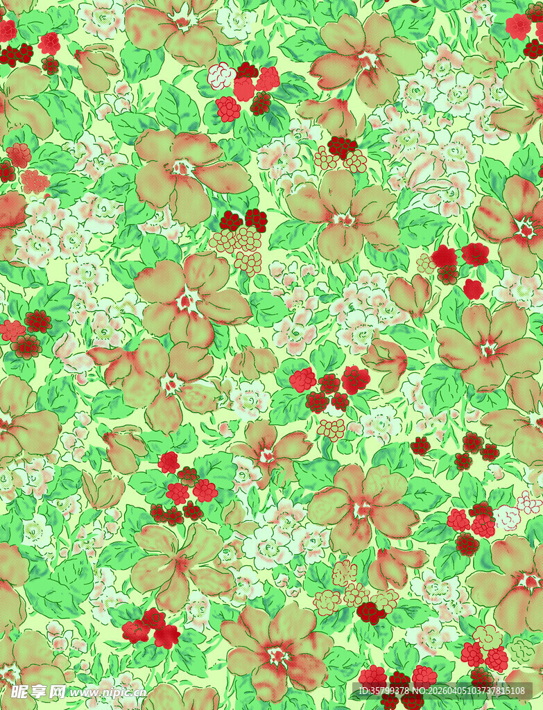 花卉绿叶红果图案背景