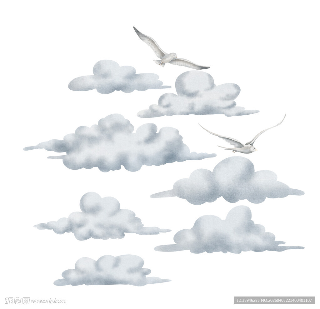 Z手绘白云 海鸥