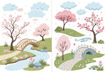 春日浪漫风景插画