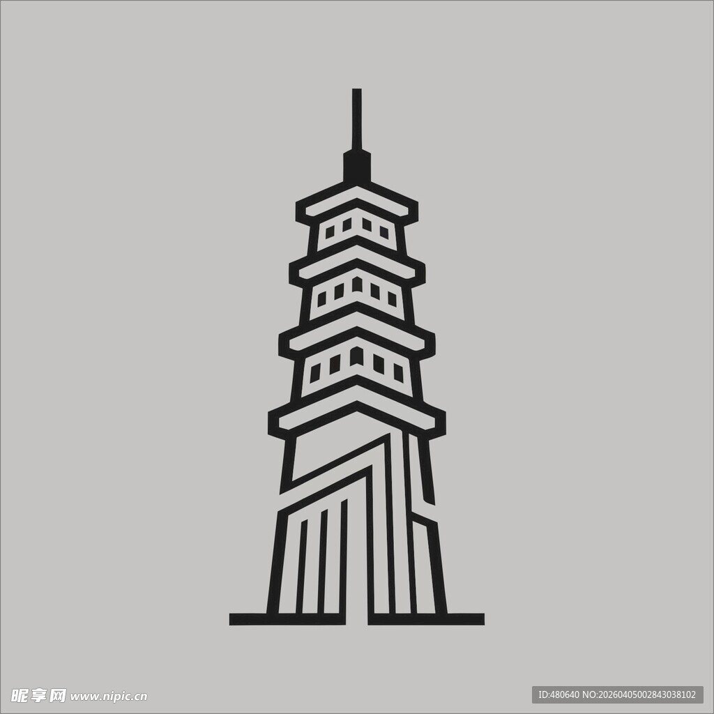 简约线条勾勒的宝塔