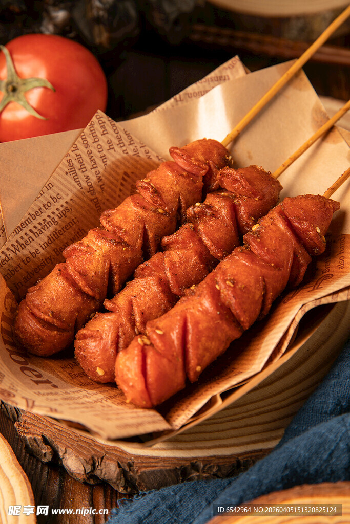 烤火腿肠烤串特色烧烤美食摄影图