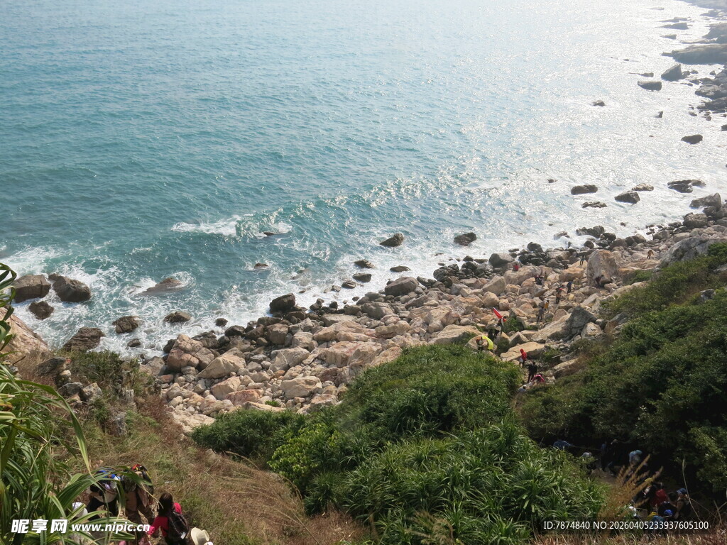海岸风光 绿植环绕的礁石滩