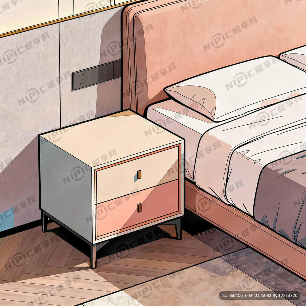 彩色带床头柜的平面图 高级感