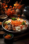 丰盛日式海鲜盖饭美食