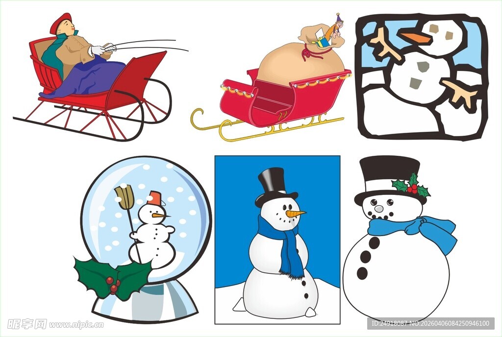 冬日雪人雪橇节日元素图