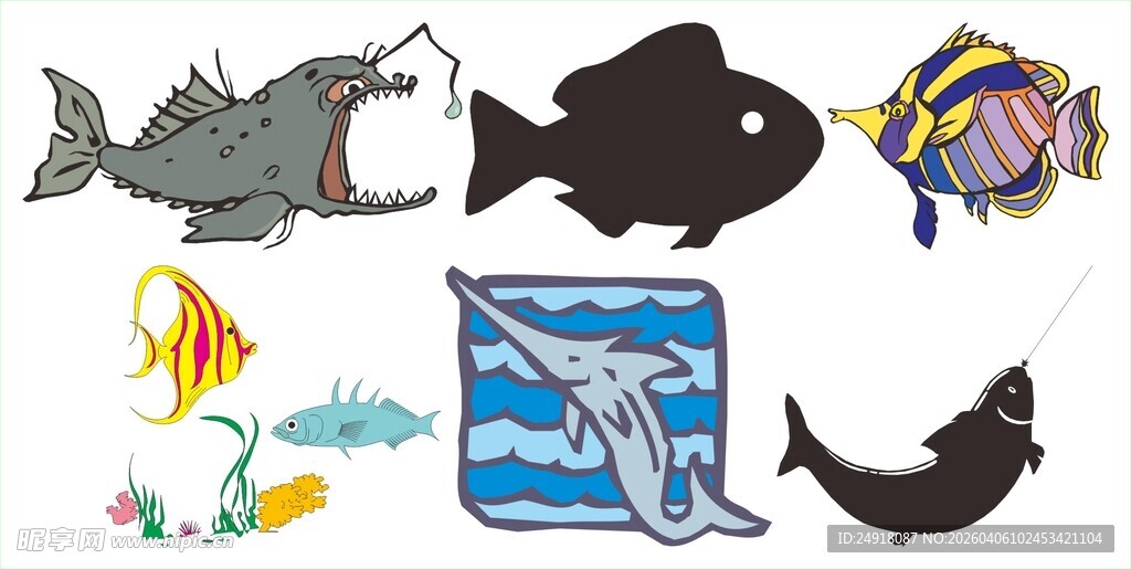 海洋鱼类等卡通动物集合