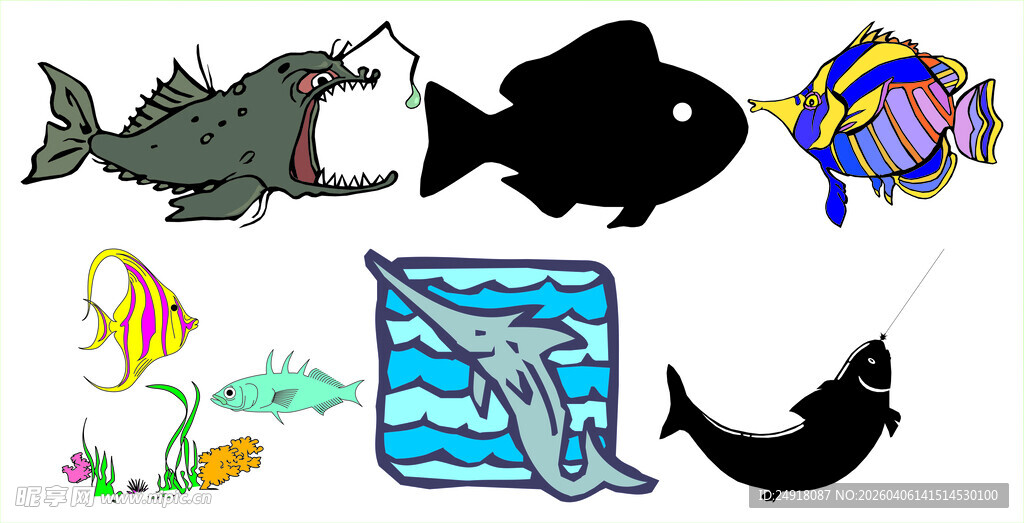 多样海洋生物插画展示