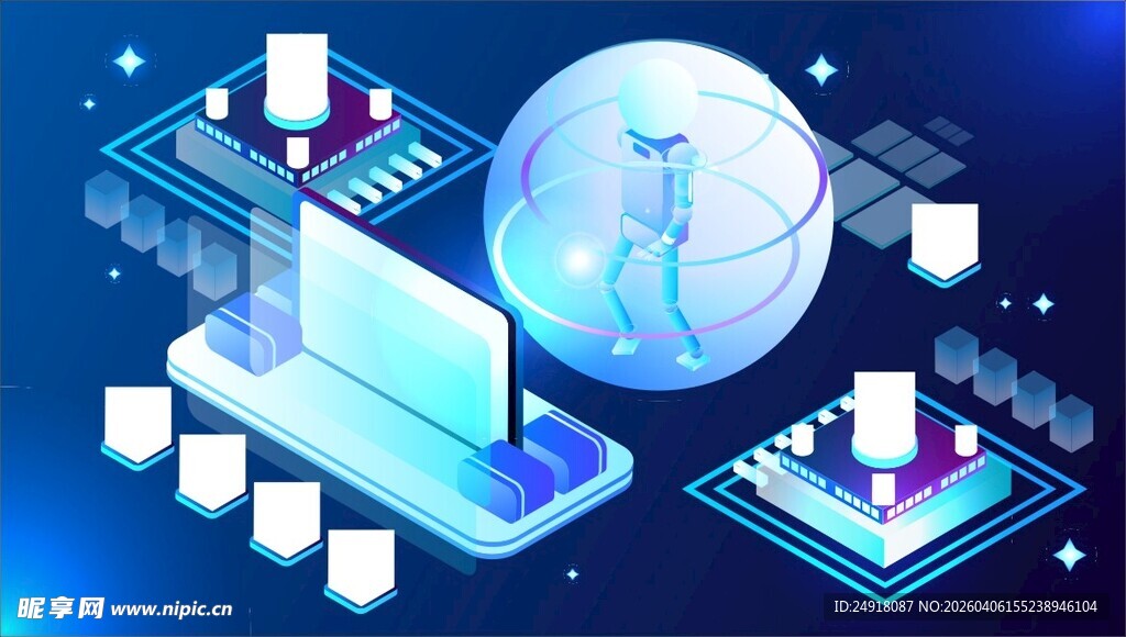 AI人工蓝色科技背景 